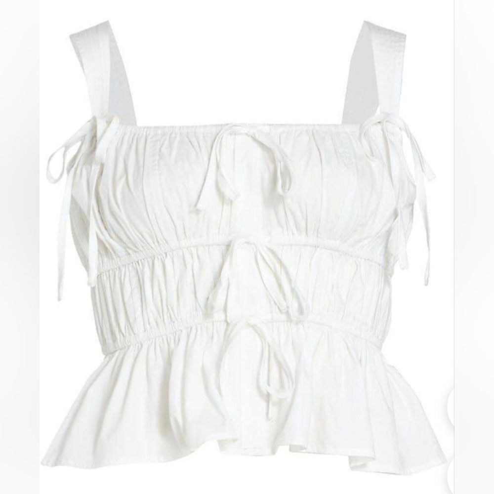 Moon River NWOT Babydoll Elasticised Ruched Ruffled Top Sleeveless Medium